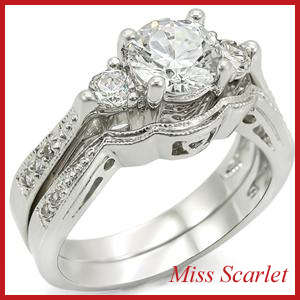 SIMULATED DIAMOND 18KT WHITE GOLD PLATED WEDDING RING SET