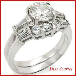 SIMULATED DIAMOND 18KT WHITE GOLD PLATED WEDDING RING SET