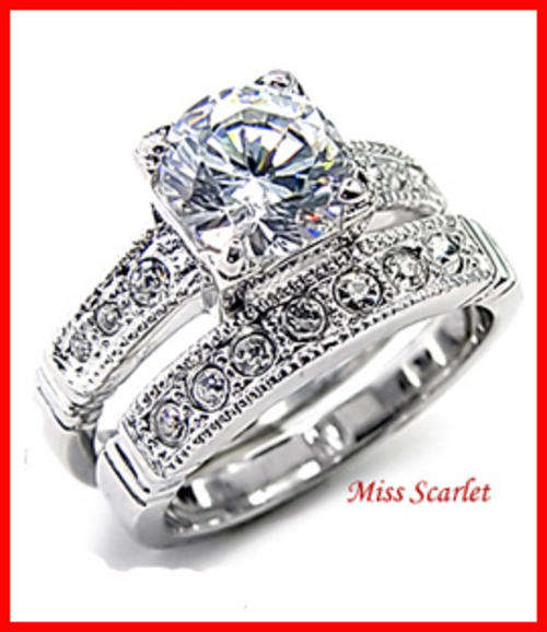 SIMULATED DIAMOND 18KT WHITE GOLD PLATED WEDDING RING SET