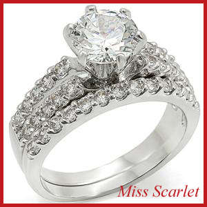 SIMULATED DIAMOND 18KT WHITE GOLD PLATED WEDDING RING SET