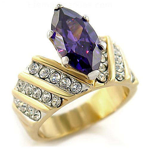 SIMULATED AMETHYST AND SIMULATED DIAMOND 18KT YELLOW GOLD PLATED RING
