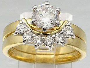 SIMULATED DIAMOND 18KT YELLOW GOLD PLATED WEDDING RING SET