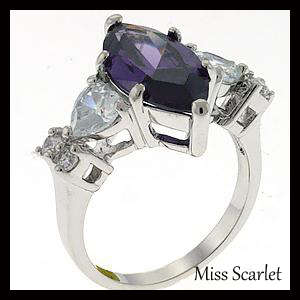 SIMULATED AMETHYST AND SIMULATED DIAMOND 18KT WHITE GOLD PLATED RING