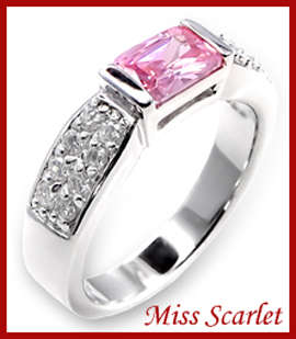 PINK AND CLEAR SIMULATED DIAMOND 18KT WHITE GOLD PLATED RING