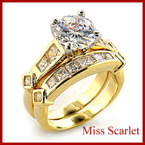 SIMULATED DIAMOND 18KT YELLOW GOLD PLATED WEDDING RING SET