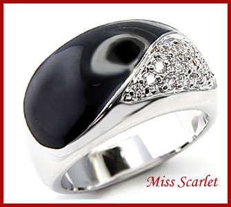 SIMULATED DIAMOND AND BLACK ENAMEL 18KT WHITE GOLD PLATED RING