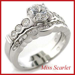SIMULATED DIAMOND AND WHITE GOLD PLATED WEDDING RING SET