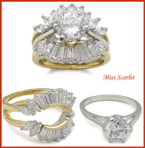 SIMULATED DIAMOND 18KT YELLOW GOLD PLATED WEDDING RING SET