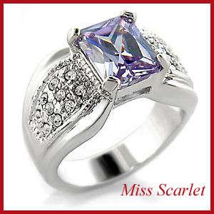 SIMULATED AMETHYST AND SIMULATED DIAMOND 18KT WHITE GOLD PLATED RING