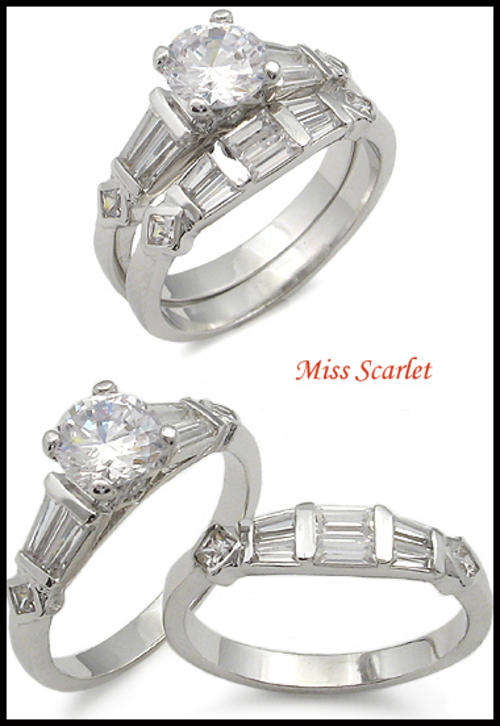 SIMULATED DIAMOND 18KT WHITE GOLD PLATED WEDDING RING SET