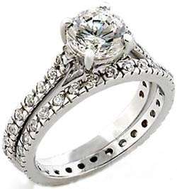 18K WHITE GOLD PLATED SIMULATED DIAMOND WEDDING RING SET