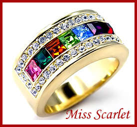 **MULTI COLOUR SWAROVSKI CRYSTAL RING 18KT GOLD