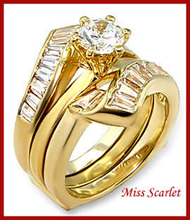 18K GOLD SIMULATED DIAMOND 2 PCE WEDDING RING SET