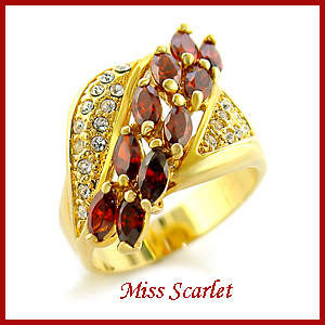 18K YELLOW GOLD PLATED SIMULATED GARNET RING
