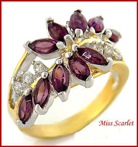 18K Gold Lovely Cluster Spray Wrap-Around Simulated Amethyst Ring