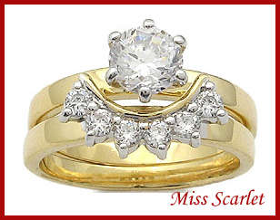18K GOLD SIMULATED DIAMOND 2 PCE WEDDING RING SET