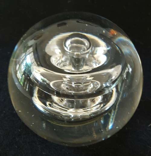 LARGE & HEAVY CLEAR GLASS PAPERWEIGHT WITH INTERNAL VORTEX SPIRAL