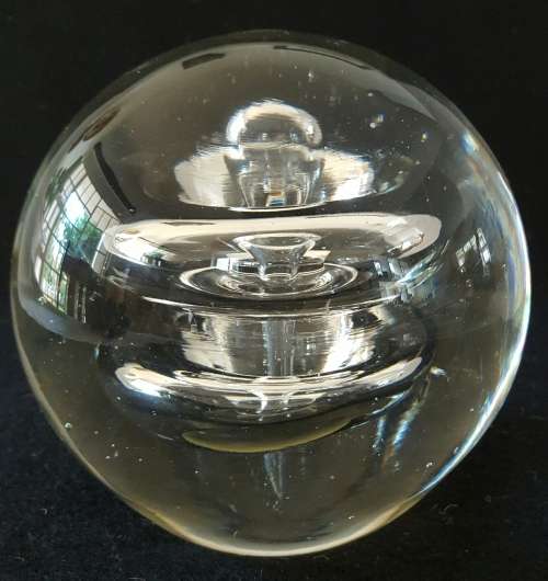 LARGE & HEAVY CLEAR GLASS PAPERWEIGHT WITH INTERNAL VORTEX SPIRAL