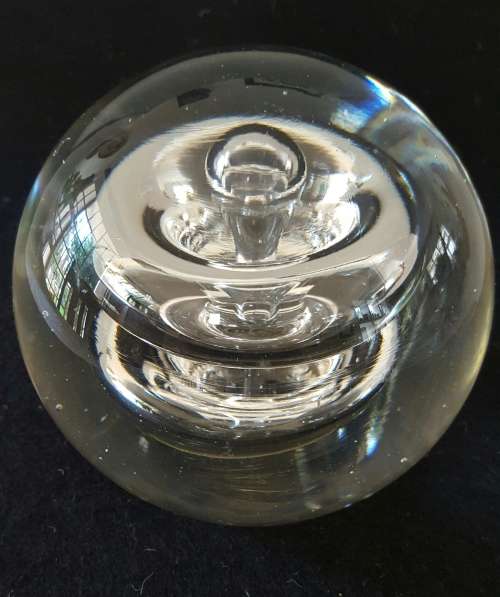 LARGE & HEAVY CLEAR GLASS PAPERWEIGHT WITH INTERNAL VORTEX SPIRAL
