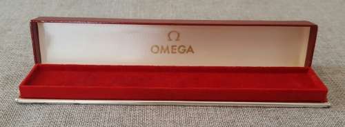 1960's RED HINGED OMEGA WATCH PRESENTATION BOX.