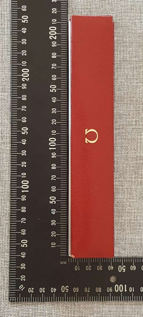 1960's RED HINGED OMEGA WATCH PRESENTATION BOX.