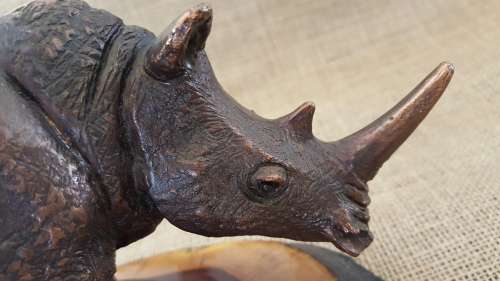 Rhino and Calf, cold cast resin statue