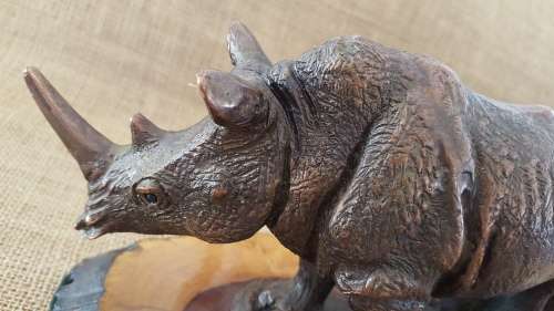 Rhino and Calf, cold cast resin statue