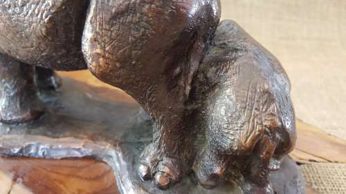 Rhino and Calf, cold cast resin statue