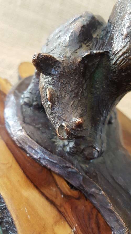 Rhino and Calf, cold cast resin statue