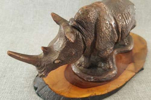 Rhino and Calf, cold cast resin statue
