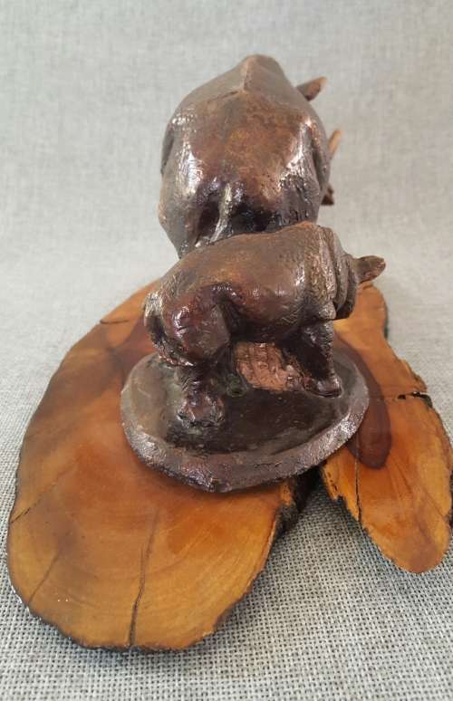 Rhino and Calf, cold cast resin statue