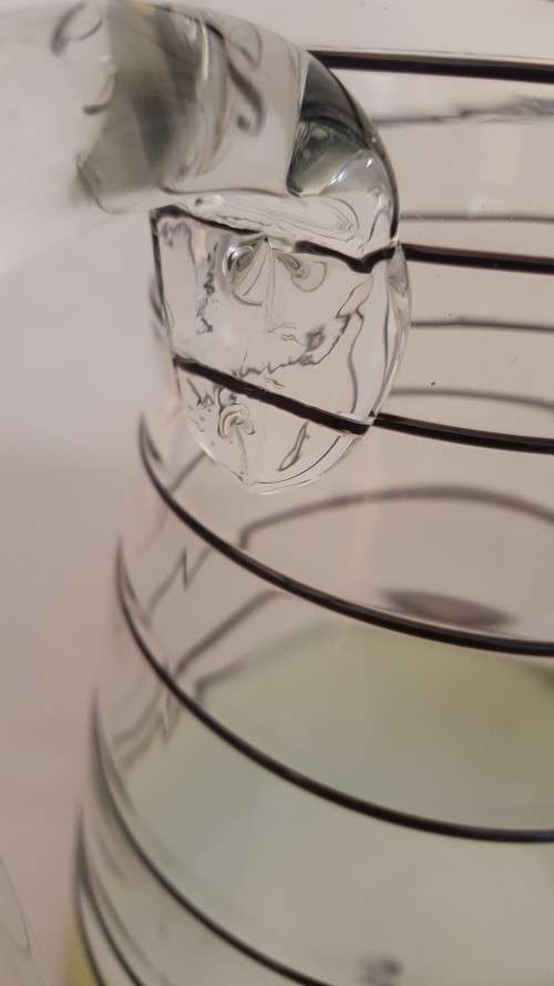 Striking Vintage Studio Glass Jug / Pitcher with Spiral Trailing and  Green & White Cased Base