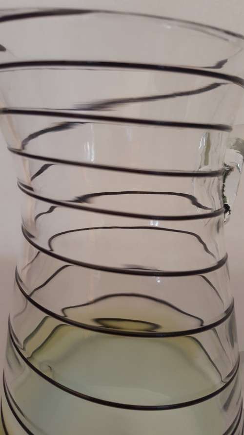 Striking Vintage Studio Glass Jug / Pitcher with Spiral Trailing and  Green & White Cased Base