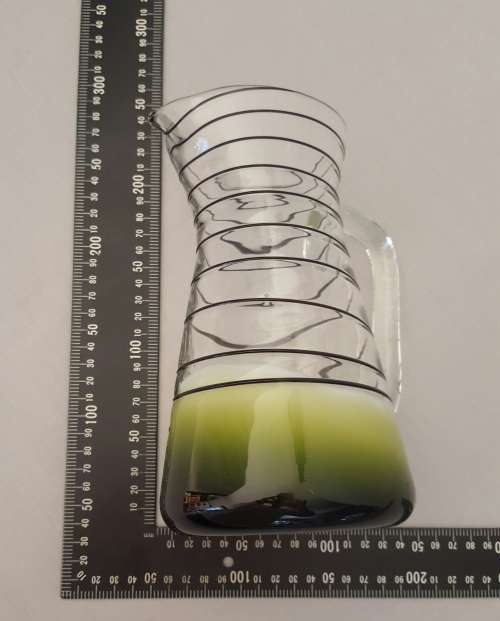 Striking Vintage Studio Glass Jug / Pitcher with Spiral Trailing and  Green & White Cased Base