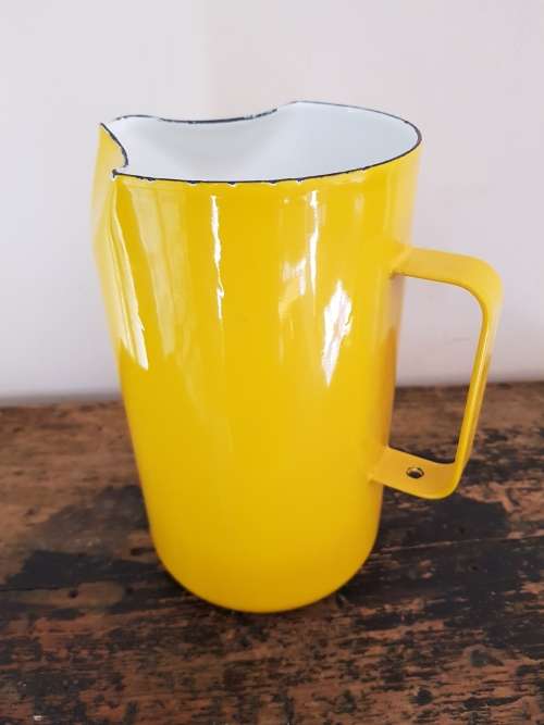 Mid-Century Modern Arabia, Finland, Finel, Kay Franck Design, Yellow Enamel Jug