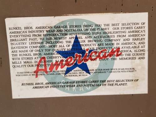 Runkel Bros. American Garage Store Nostalgia Enamel Metal Sign - Shell Aviation Products