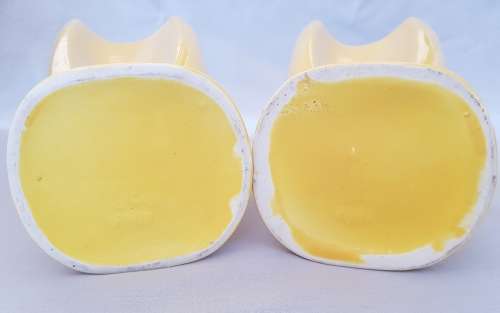 LUCIA WARE - MID CENTURY MODERN MATCHING PAIR OF CANARY YELLOW FREE FORM VASES