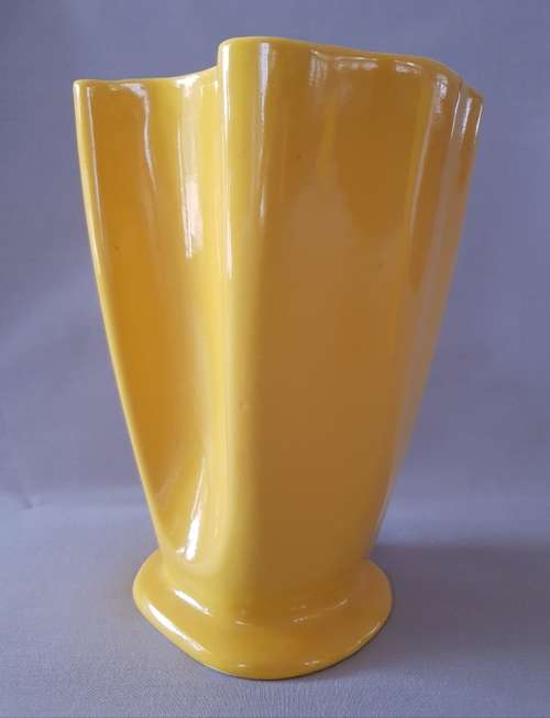 LUCIA WARE - MID CENTURY MODERN MATCHING PAIR OF CANARY YELLOW FREE FORM VASES