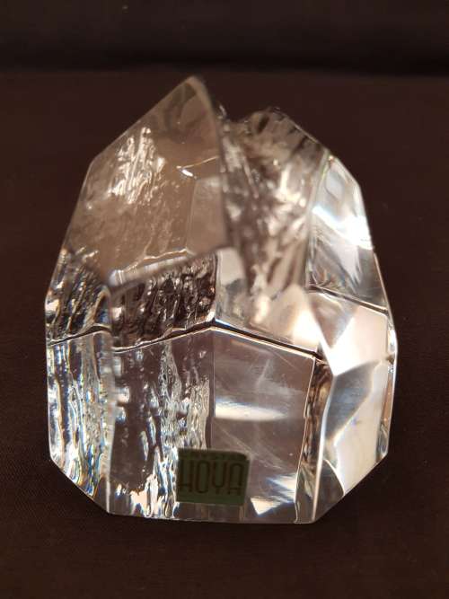 Vintage Hoya Crystal Art Glass Multi Faceted Iceberg Paperweight Sculpture, Japan