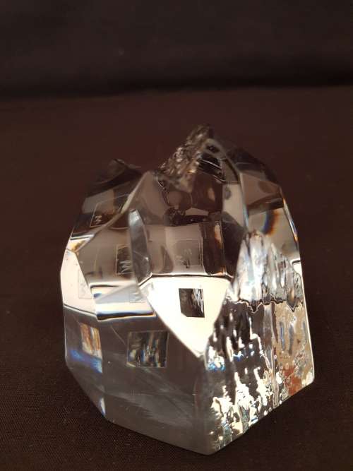 Vintage Hoya Crystal Art Glass Multi Faceted Iceberg Paperweight Sculpture, Japan