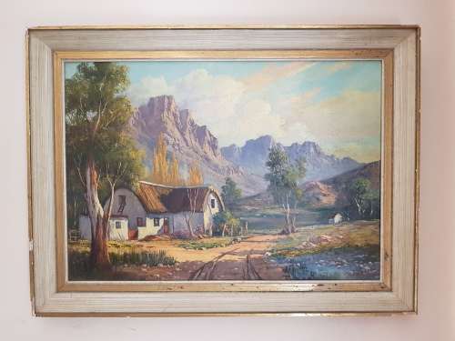 Original J L Faure (SA 20th C) Oil on Board Mountainous Landscape