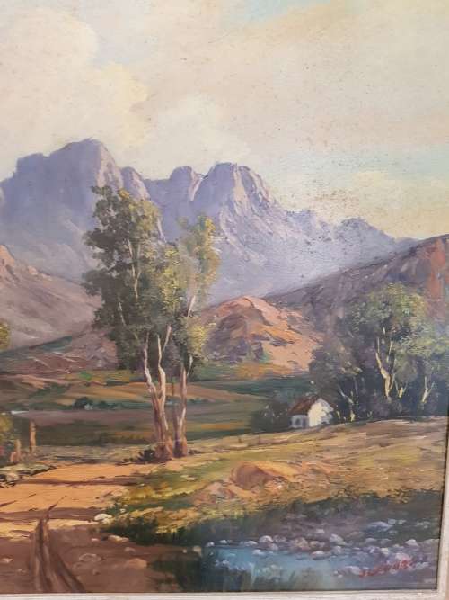 Original J L Faure (SA 20th C) Oil on Board Mountainous Landscape