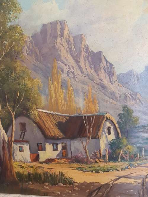 Original J L Faure (SA 20th C) Oil on Board Mountainous Landscape