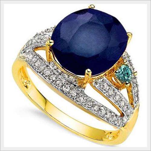 ELEGANT  14K SOLID YELLOW GOLD SAPPHIRE, WHITE & BLUE DIAMOND  RING!   7.530CTS  VALUE : R37'212.00