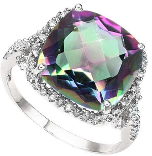 GORGEOUS  10K SOLID WHITE  GOLD MYSTIC TOPAZ AND DIAMOND  RING!  7.000CTS  VALUE : R18'881.00