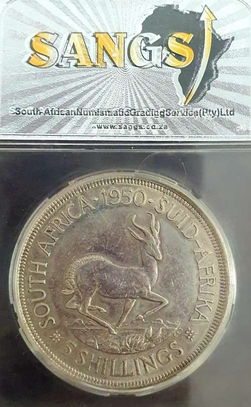 SA 1950 SILVER 5 SHILLINGS GRADED AU55