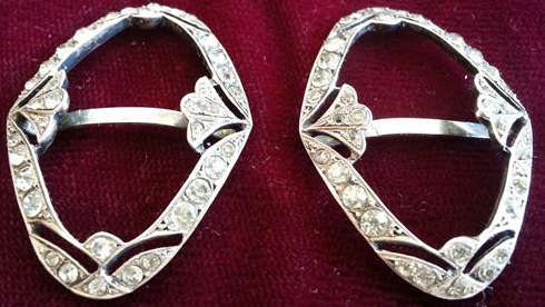 ANTIQUE ART DECO DIAMANTE DRESS / SHOE BUCKLES, DIAMANTE CRYSTALS  SET IN UNMARKED SILVER