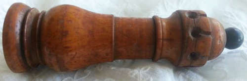 ANTIQUE HAND TURNED, WALNUT WOOD NEEDLE HOLDER, WITH SCREW ON LID