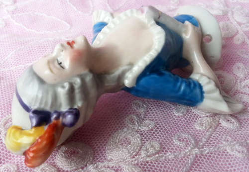 ANTIQUE  PORCELAIN, HALF DOLL VICTORIAN SOCIETY LADY FIGURINE