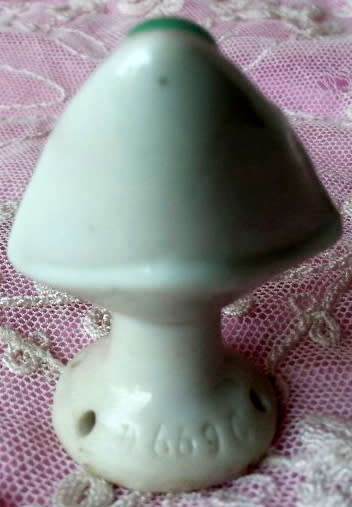 RARE ANTIQUE PORCELAIN COLOMBINE / LADY CLOWN  PIN CUSHION HALF DOLL